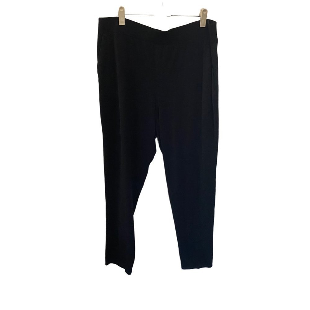 Eileen Fisher Women Large Black Pull On Stretch Pants Pockets‎ Style #P1668M
